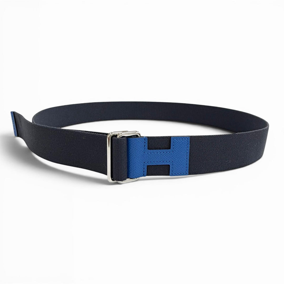 Excellent HERMES belt Nomad H motif Navy canvas mens L