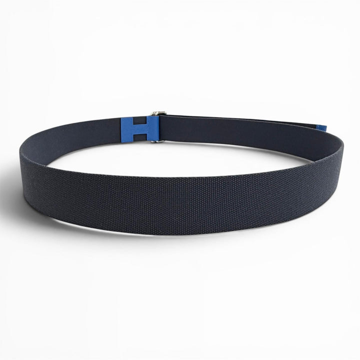 Excellent HERMES belt Nomad H motif Navy canvas mens L