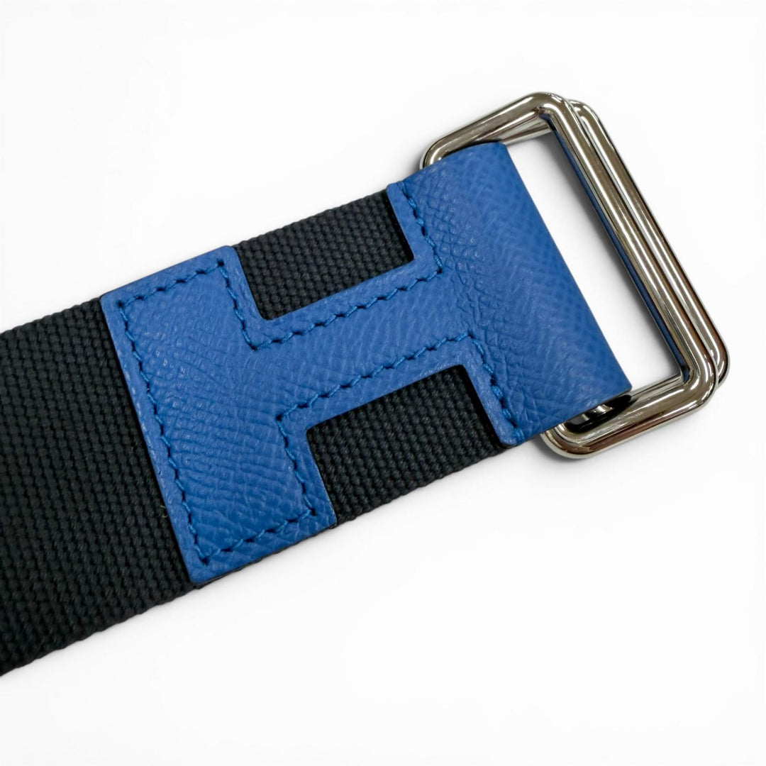Excellent HERMES belt Nomad H motif Navy canvas mens L