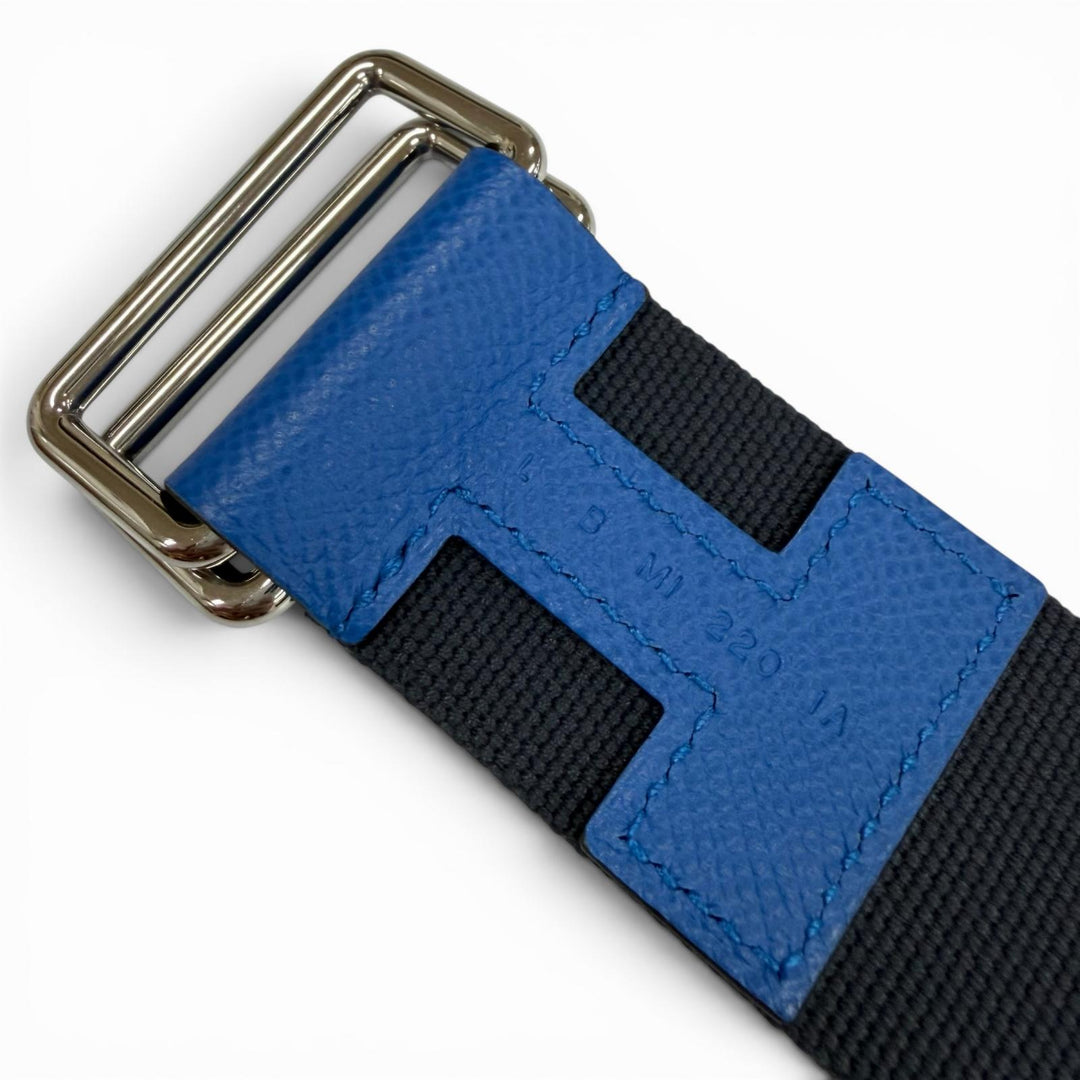 Excellent HERMES belt Nomad H motif Navy canvas mens L