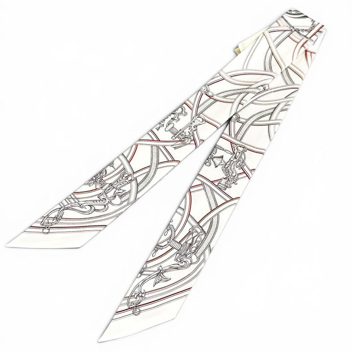 Pristine HERMES scarf Twilly Legendary Harness white silk Women
