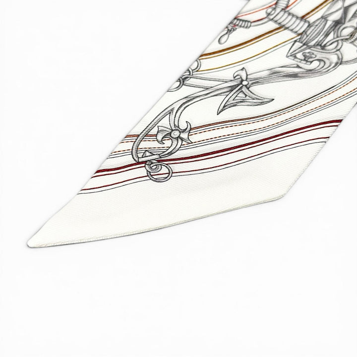 Pristine HERMES scarf Twilly Legendary Harness white silk Women