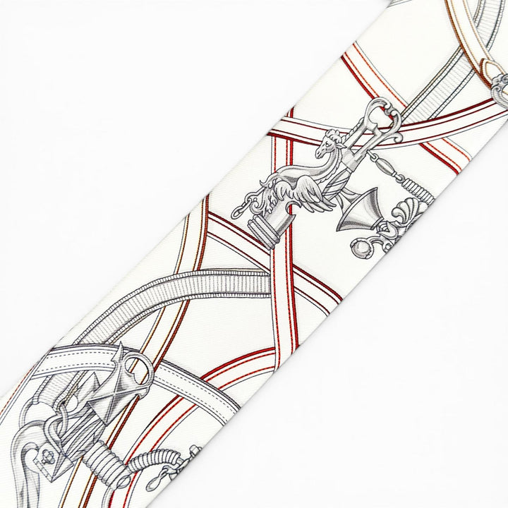Pristine HERMES scarf Twilly Legendary Harness white silk Women