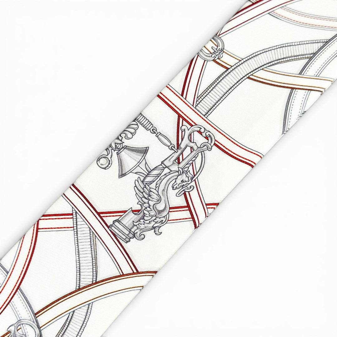 Pristine HERMES scarf Twilly Legendary Harness white silk Women