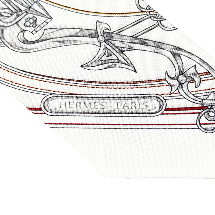 Pristine HERMES scarf Twilly Legendary Harness white silk Women