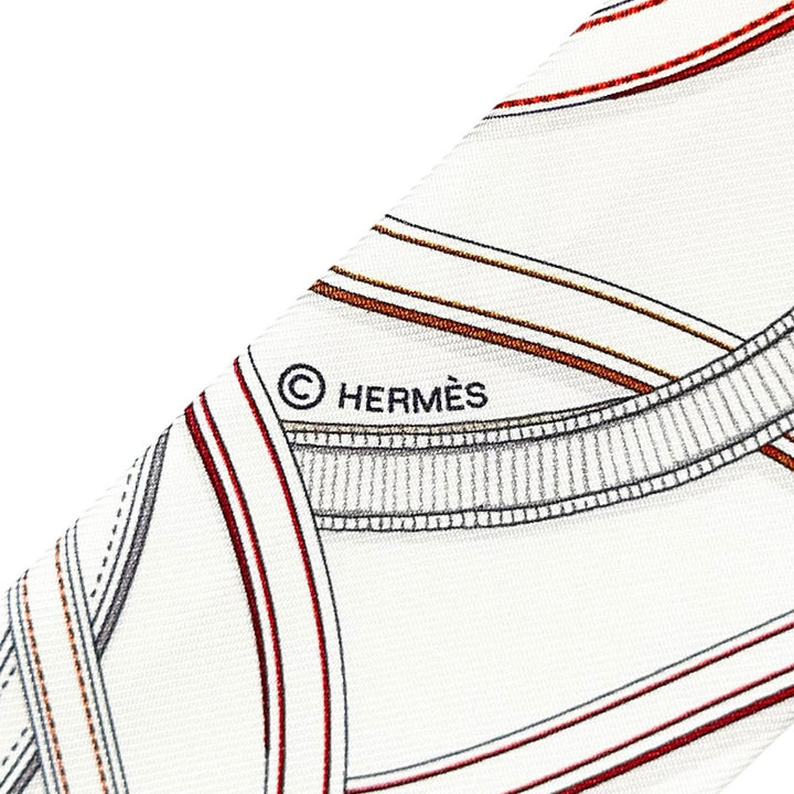 Pristine HERMES scarf Twilly Legendary Harness white silk Women