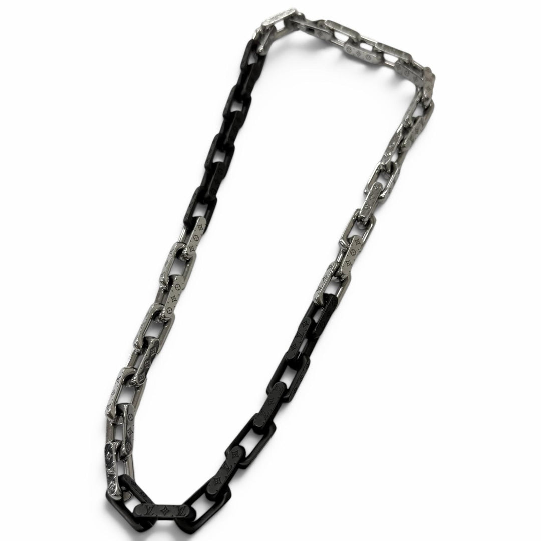 Great LOUIS VUITTON Necklace Monogram Chain Silver mens M00677