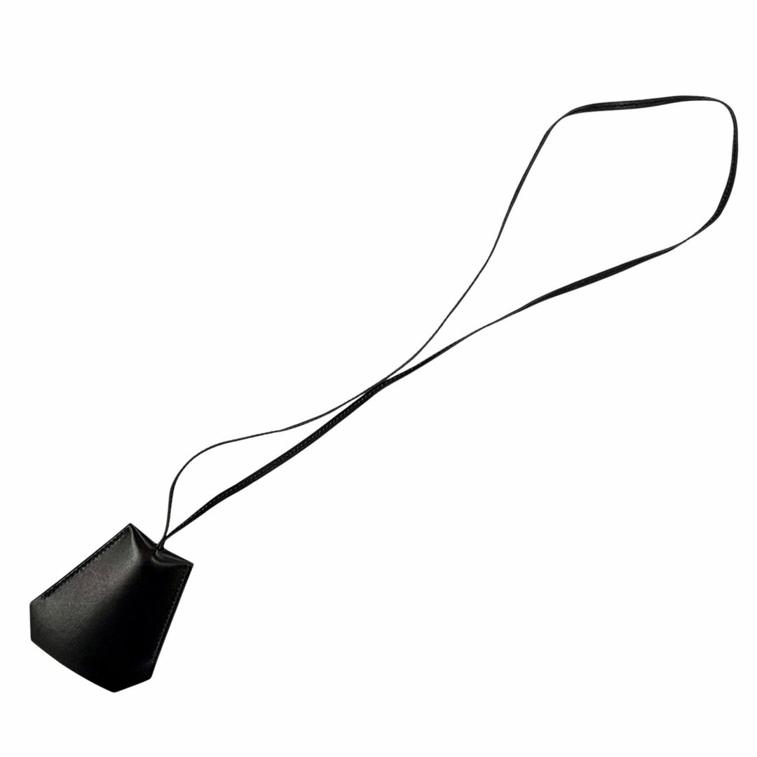 Excellent HERMES Necklace Margiela period leather clochette black Women