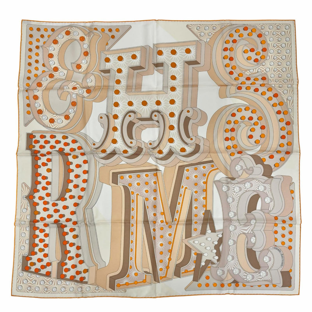 Excellent HERMES scarf ELECTRIQUE beige silk Women