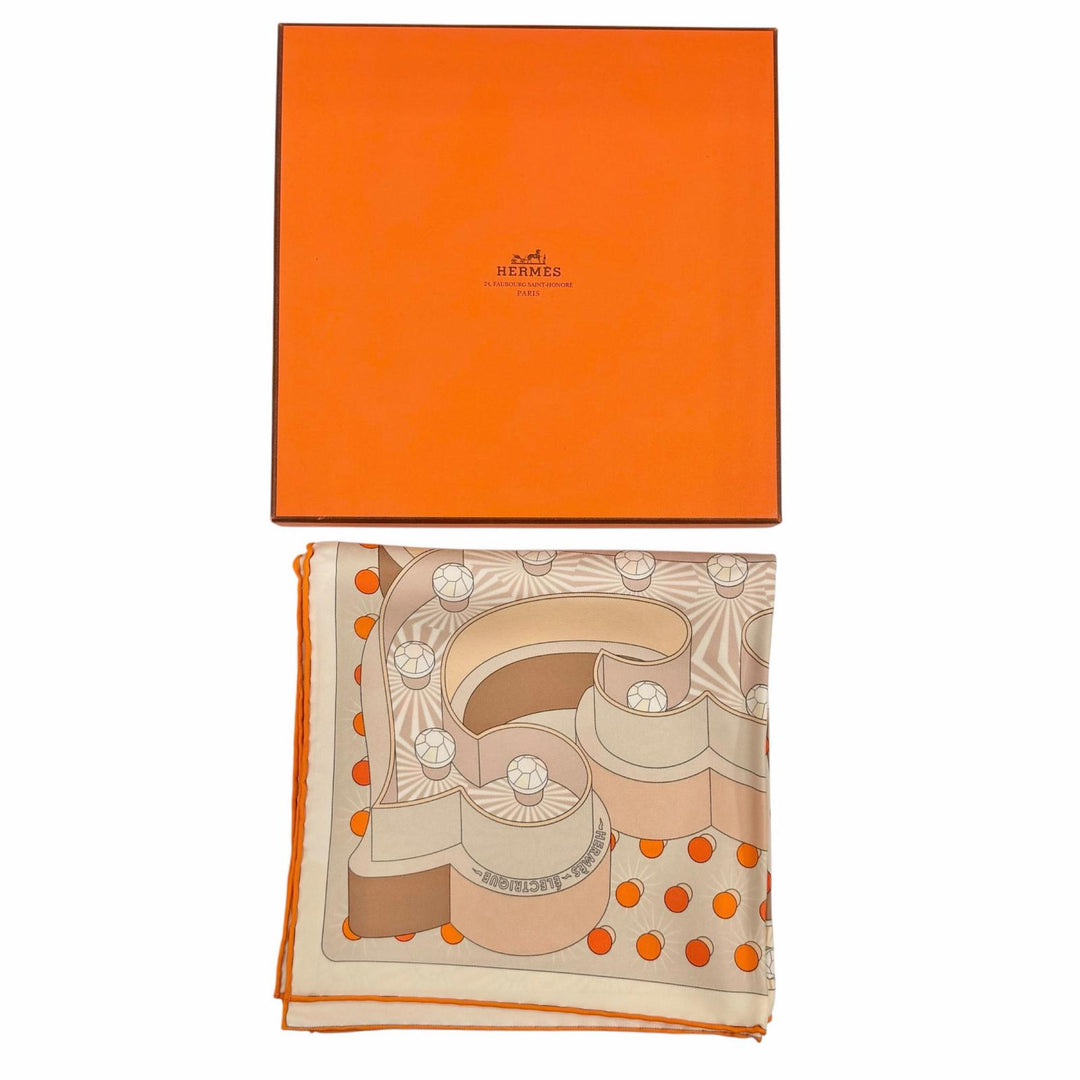 Excellent HERMES scarf ELECTRIQUE beige silk Women