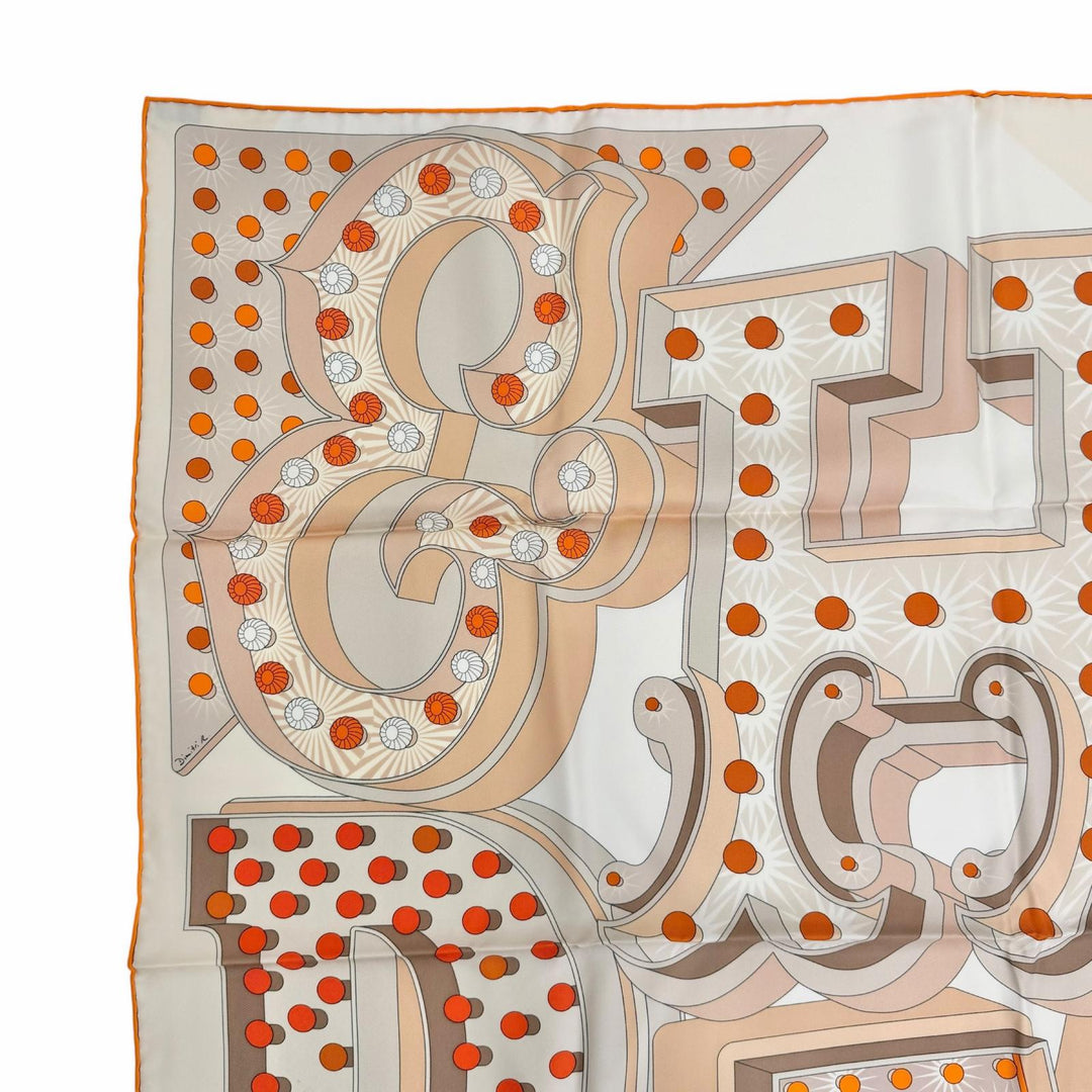 Excellent HERMES scarf ELECTRIQUE beige silk Women