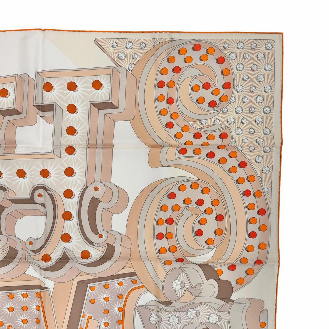 Excellent HERMES scarf ELECTRIQUE beige silk Women