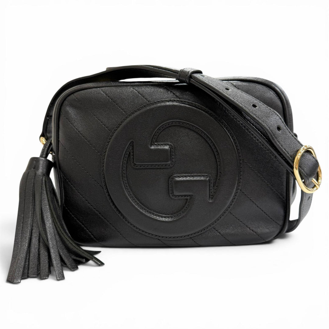 Great GUCCI Shoulder Bag Blondie Small fringed tassel leather black 742360