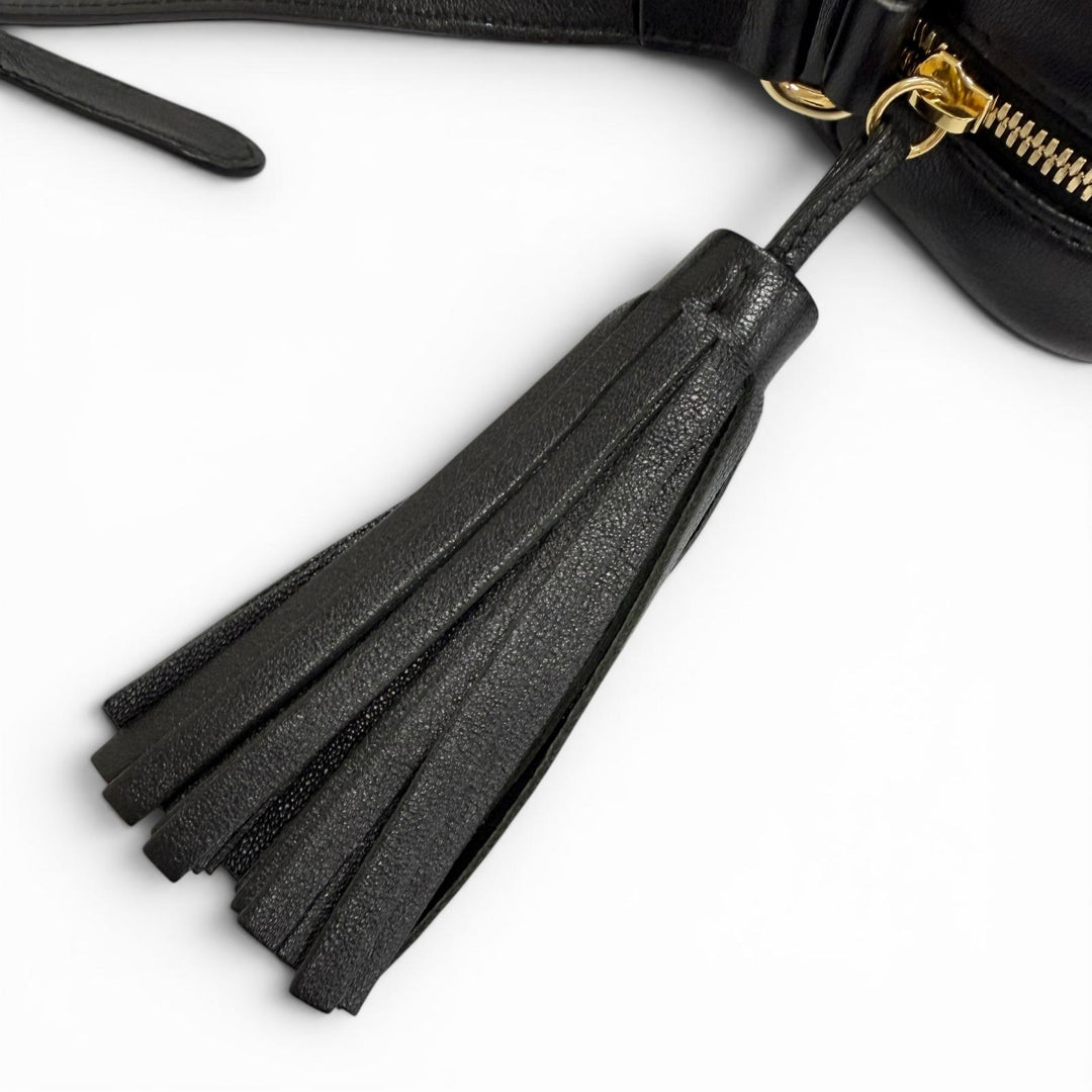 Great GUCCI Shoulder Bag Blondie Small fringed tassel leather black 742360