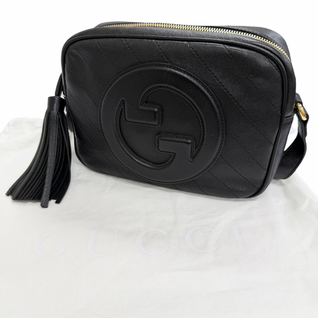 Great GUCCI Shoulder Bag Blondie Small fringed tassel leather black 742360