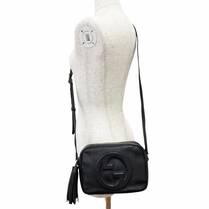 Great GUCCI Shoulder Bag Blondie Small fringed tassel leather black 742360
