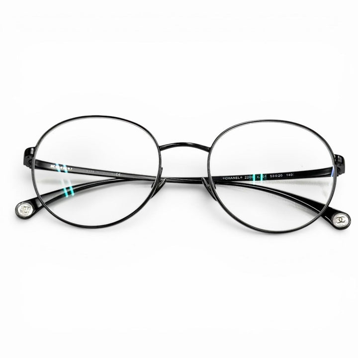 Great CHANEL Glasses Oval Shape Optical COCO Mark with logo Matt black 2209