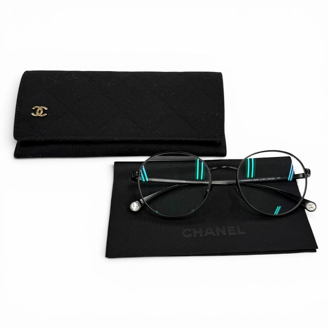 Great CHANEL Glasses Oval Shape Optical COCO Mark with logo Matt black 2209