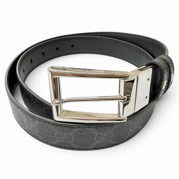 Pristine GUCCI belt Reversible with square buckle black leather mens 771105