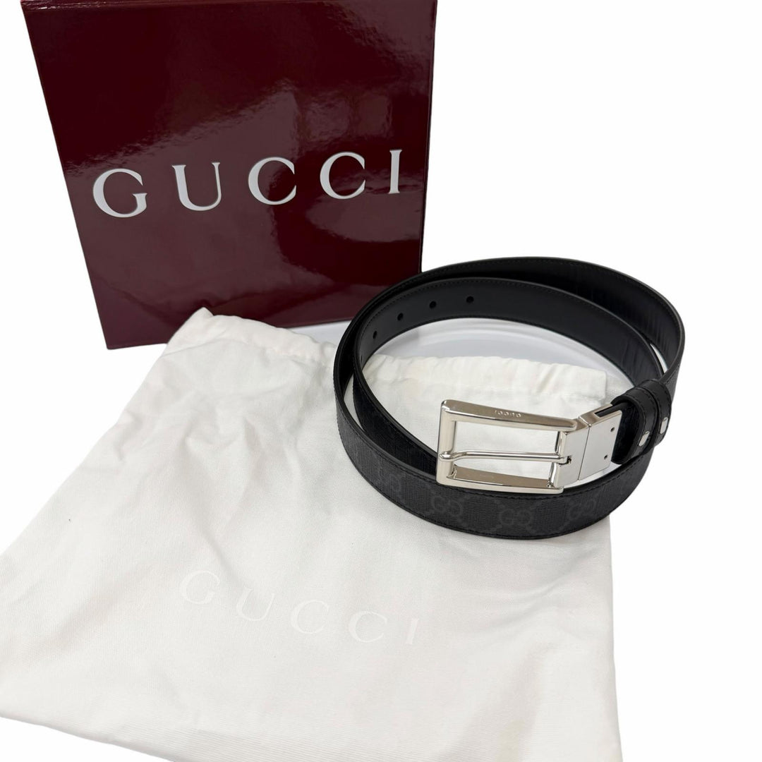 Pristine GUCCI belt Reversible with square buckle black leather mens 771105