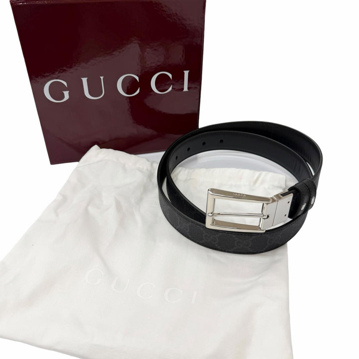Pristine GUCCI belt Reversible with square buckle black leather mens 771105
