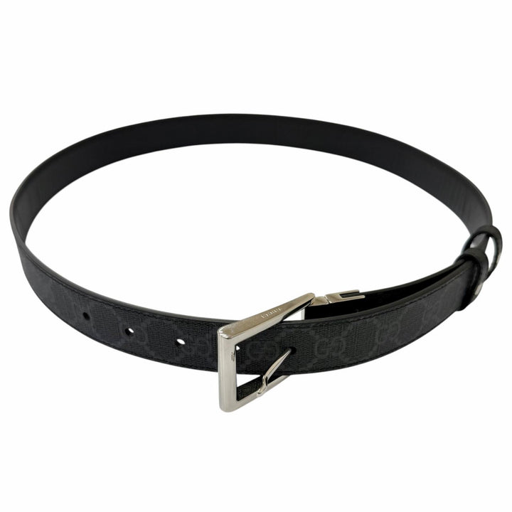 Pristine GUCCI belt Reversible with square buckle black leather mens 771105