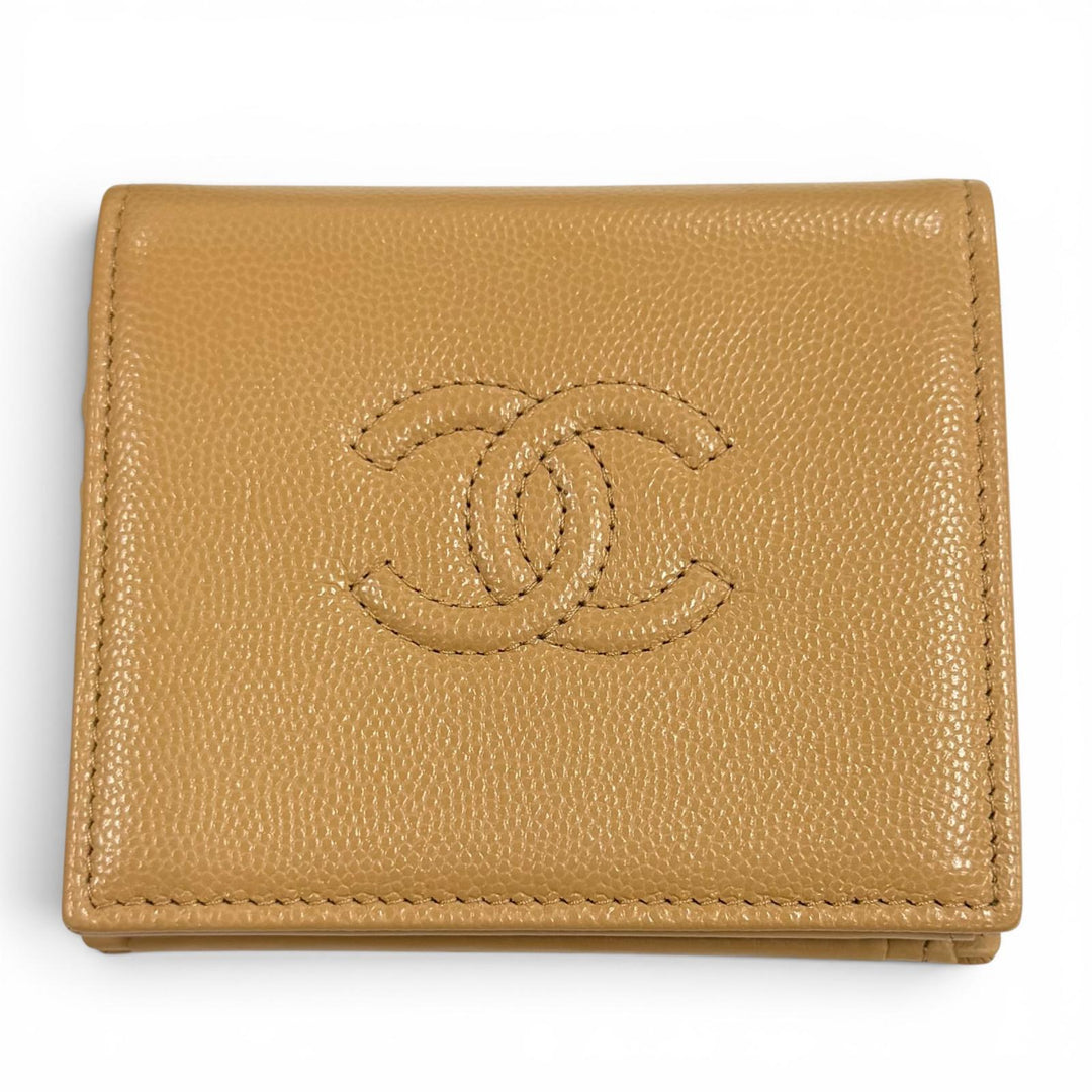 Pristine CHANEL Bifold Wallet Small Flap Wallet COCO Mark Caviar skin AP4656