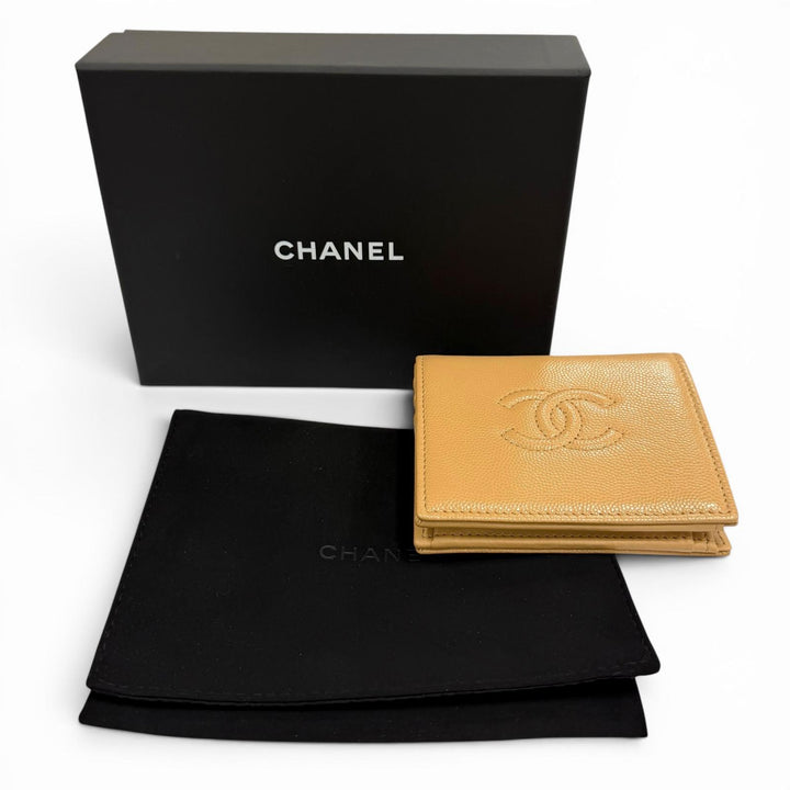Pristine CHANEL Bifold Wallet Small Flap Wallet COCO Mark Caviar skin AP4656