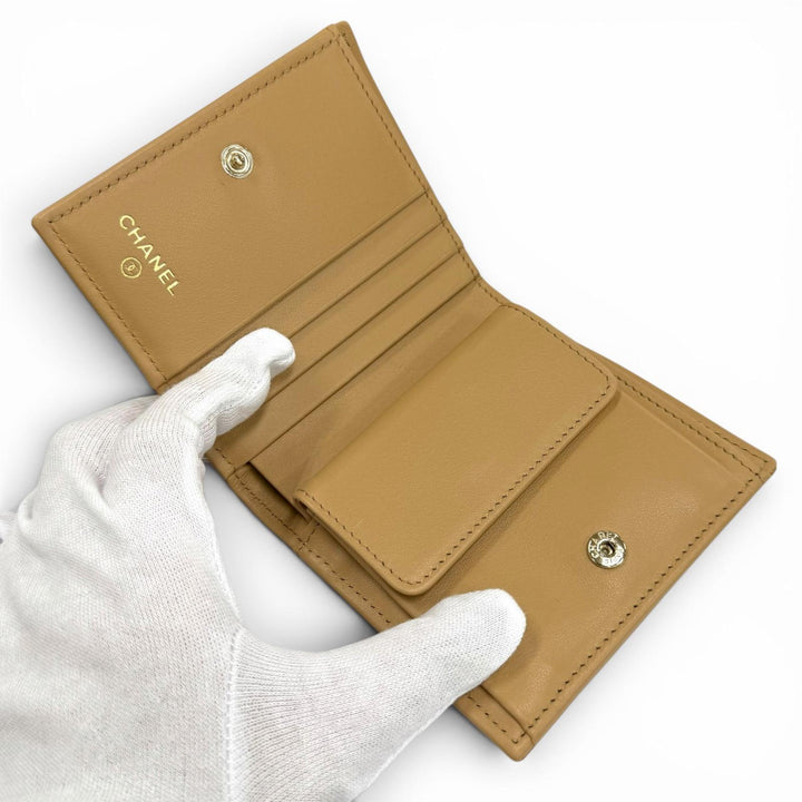 Pristine CHANEL Bifold Wallet Small Flap Wallet COCO Mark Caviar skin AP4656
