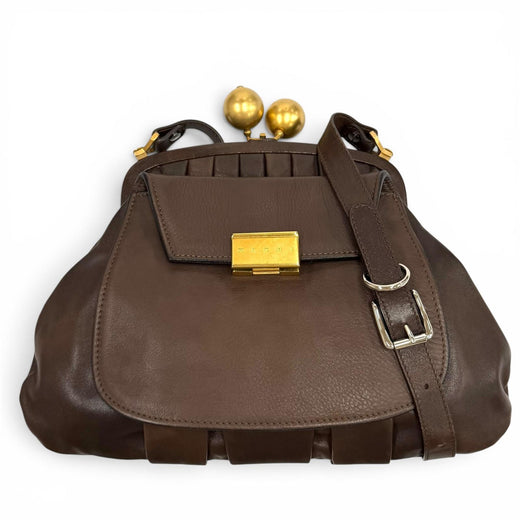 Great MARNI Shoulder Bag Logo Metal coin purse, leather Brown leather Women