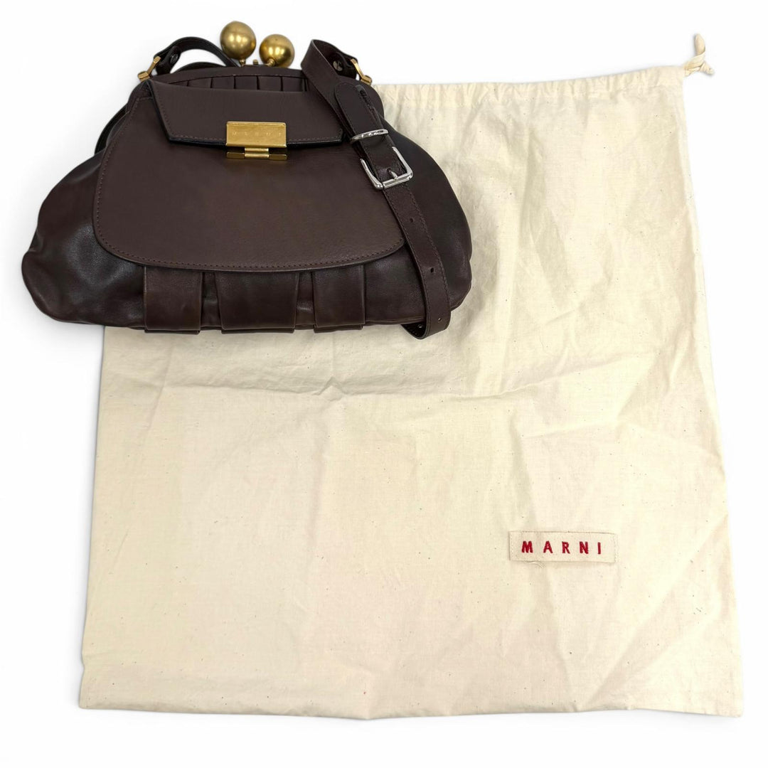Great MARNI Shoulder Bag Logo Metal coin purse, leather Brown leather Women