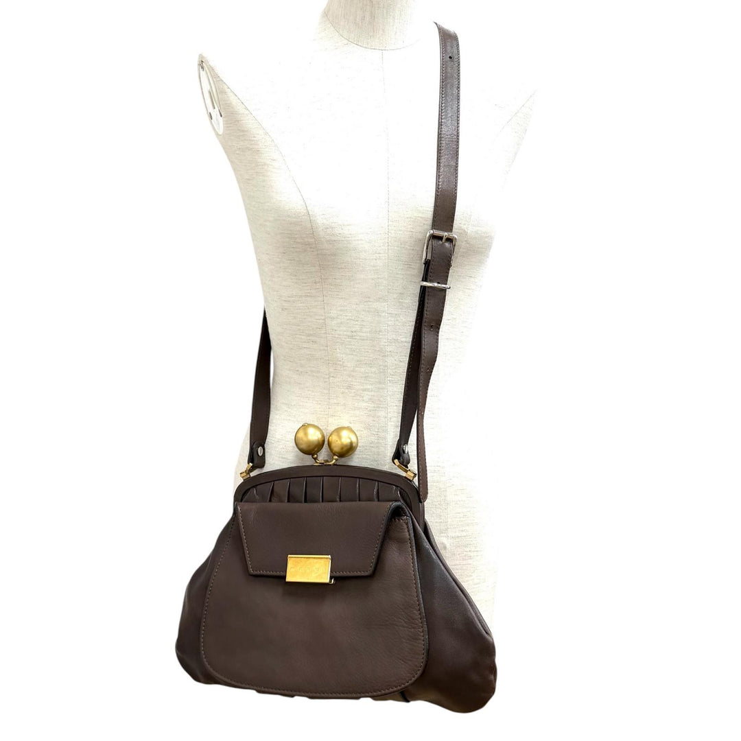 Great MARNI Shoulder Bag Logo Metal coin purse, leather Brown leather Women