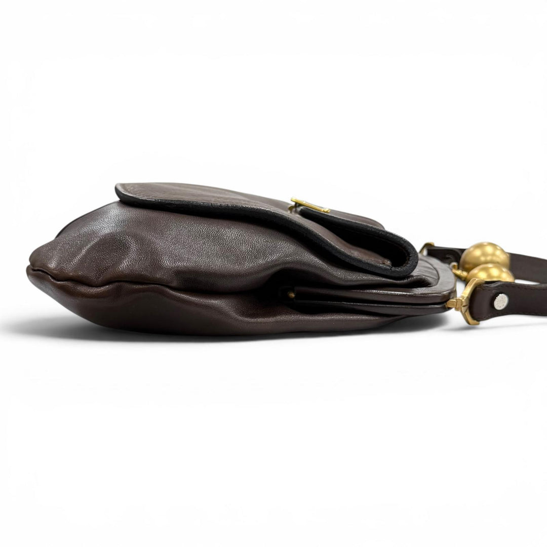 Great MARNI Shoulder Bag Logo Metal coin purse, leather Brown leather Women