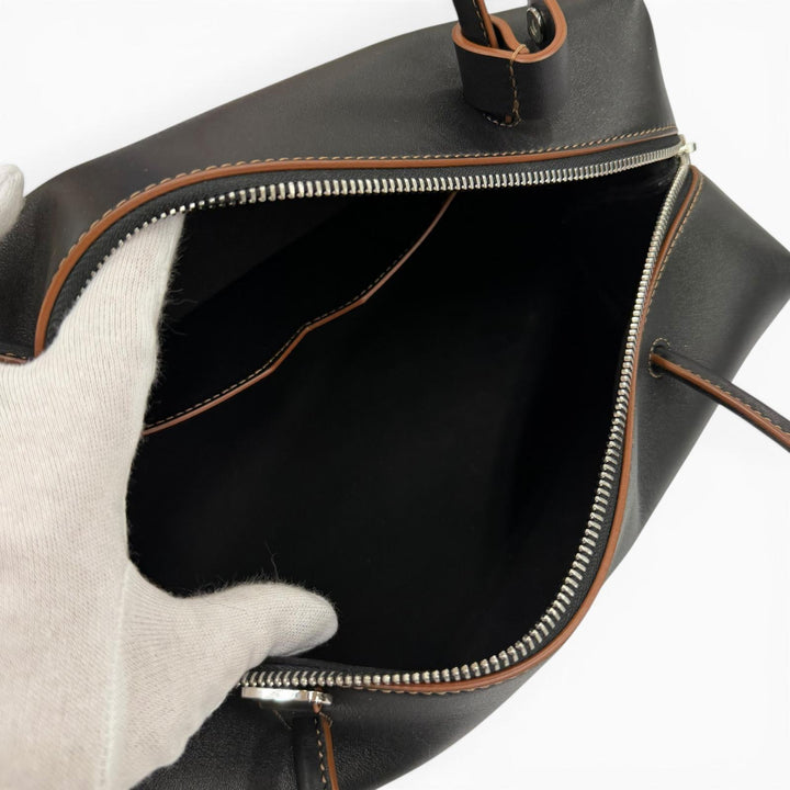 Excellent Max Mara Shoulder Bag Holdall String Calf Leather Double Handle Bag
