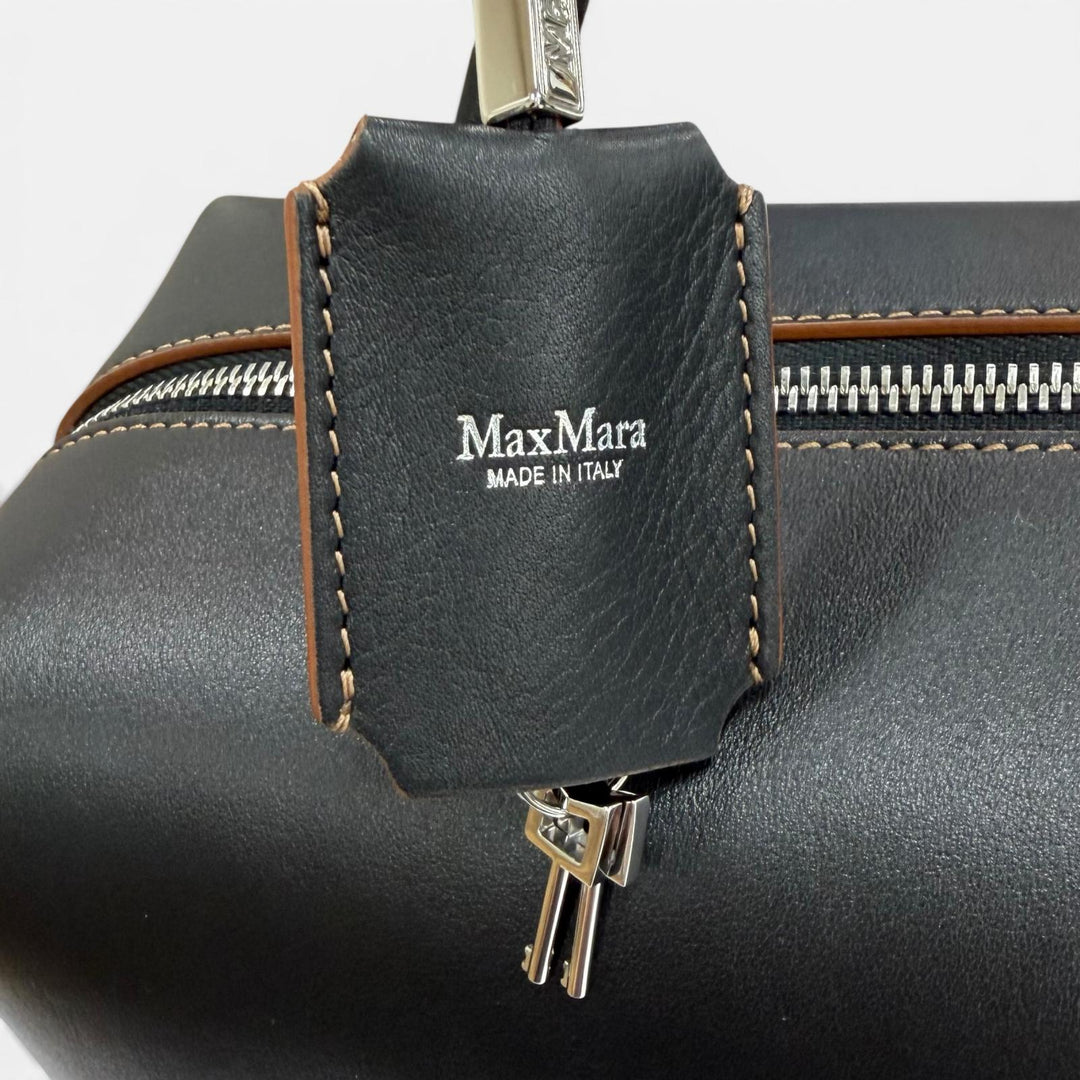 Excellent Max Mara Shoulder Bag Holdall String Calf Leather Double Handle Bag