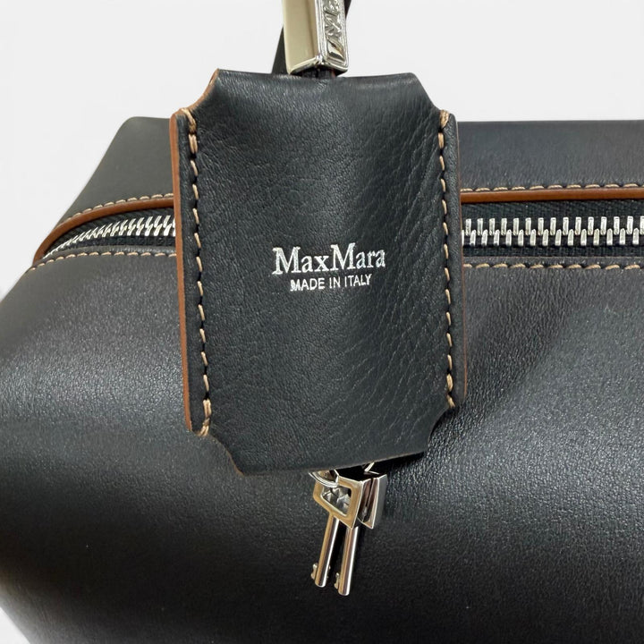 Excellent Max Mara Shoulder Bag Holdall String Calf Leather Double Handle Bag