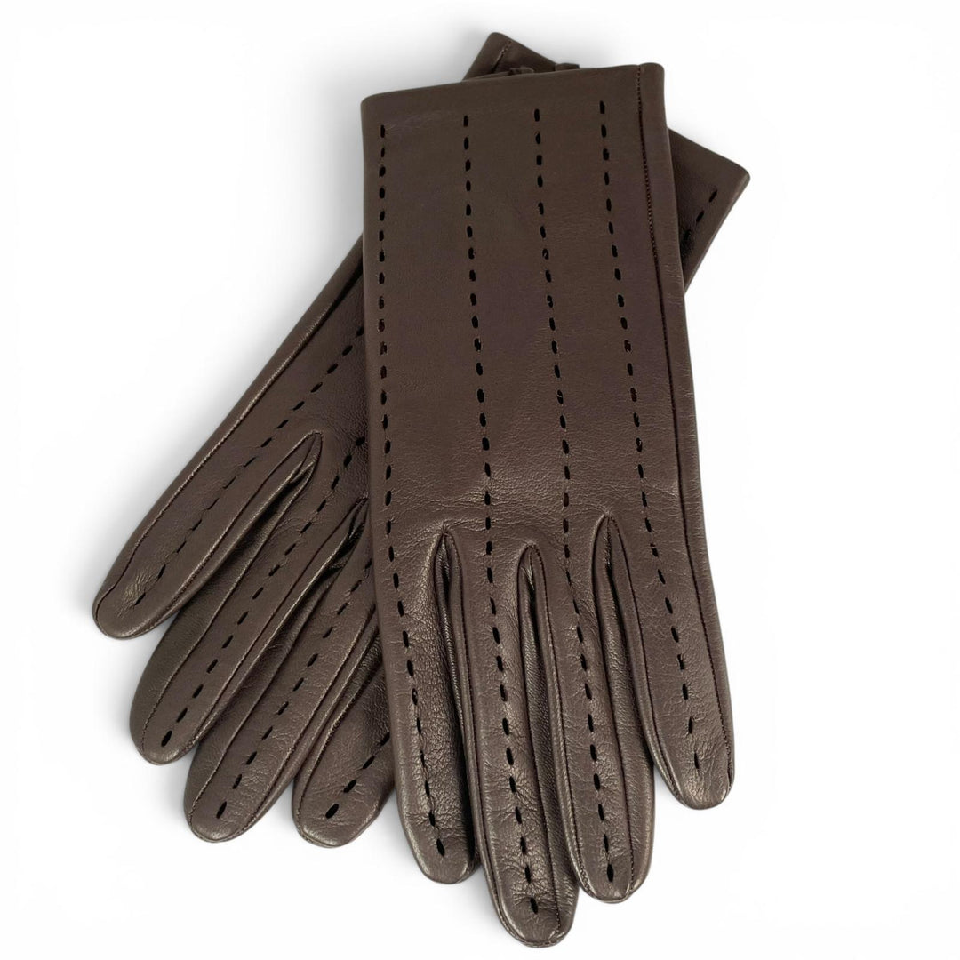 Excellent HERMES gloves Lambskin Perforated Gloves Dark brown lambskin Women 7