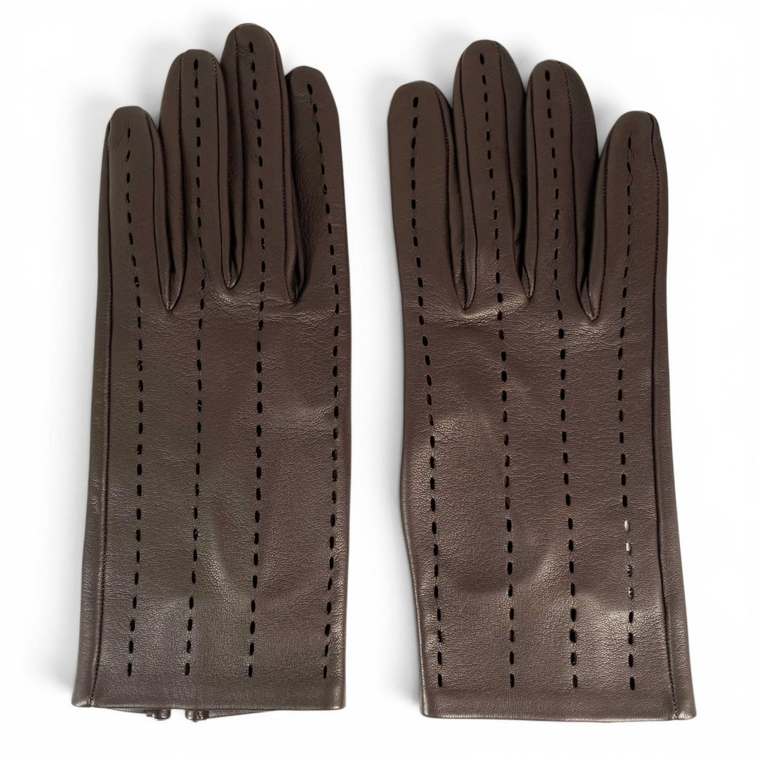 Excellent HERMES gloves Lambskin Perforated Gloves Dark brown lambskin Women 7