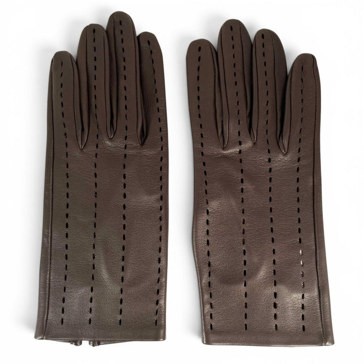 Excellent HERMES gloves Lambskin Perforated Gloves Dark brown lambskin Women 7