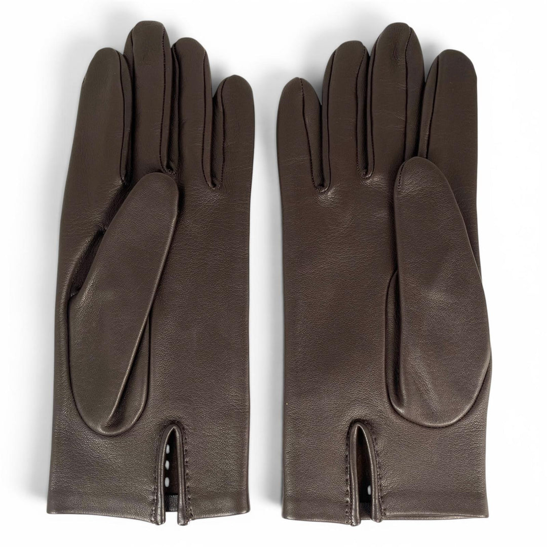 Excellent HERMES gloves Lambskin Perforated Gloves Dark brown lambskin Women 7