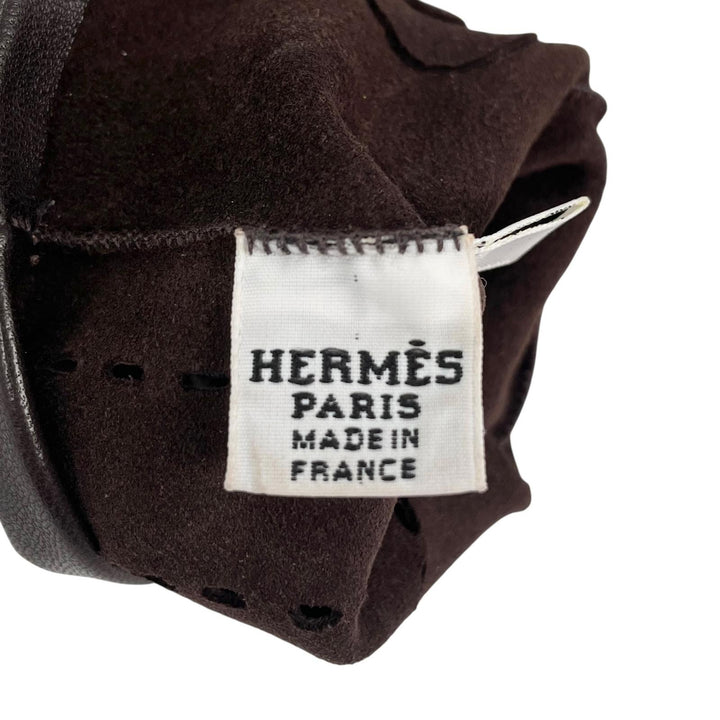 Excellent HERMES gloves Lambskin Perforated Gloves Dark brown lambskin Women 7