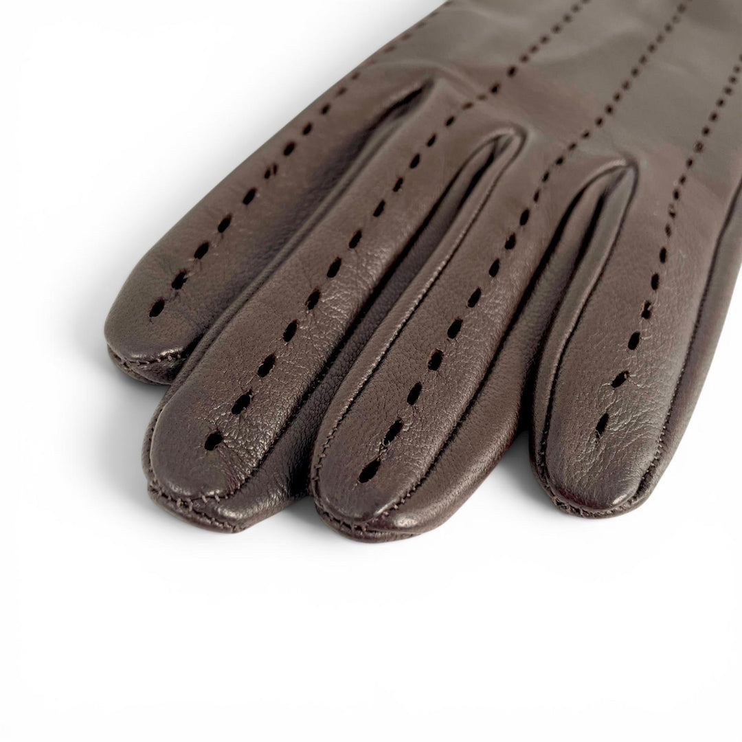 Excellent HERMES gloves Lambskin Perforated Gloves Dark brown lambskin Women 7