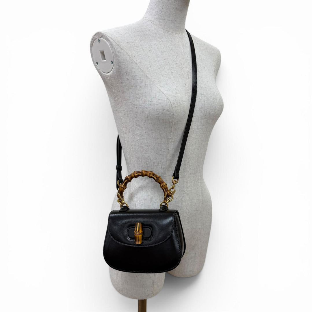 Excellent GUCCI Shoulder Bag Gucci Bamboo 1947 Mini Bag 2WAY hand black 686864
