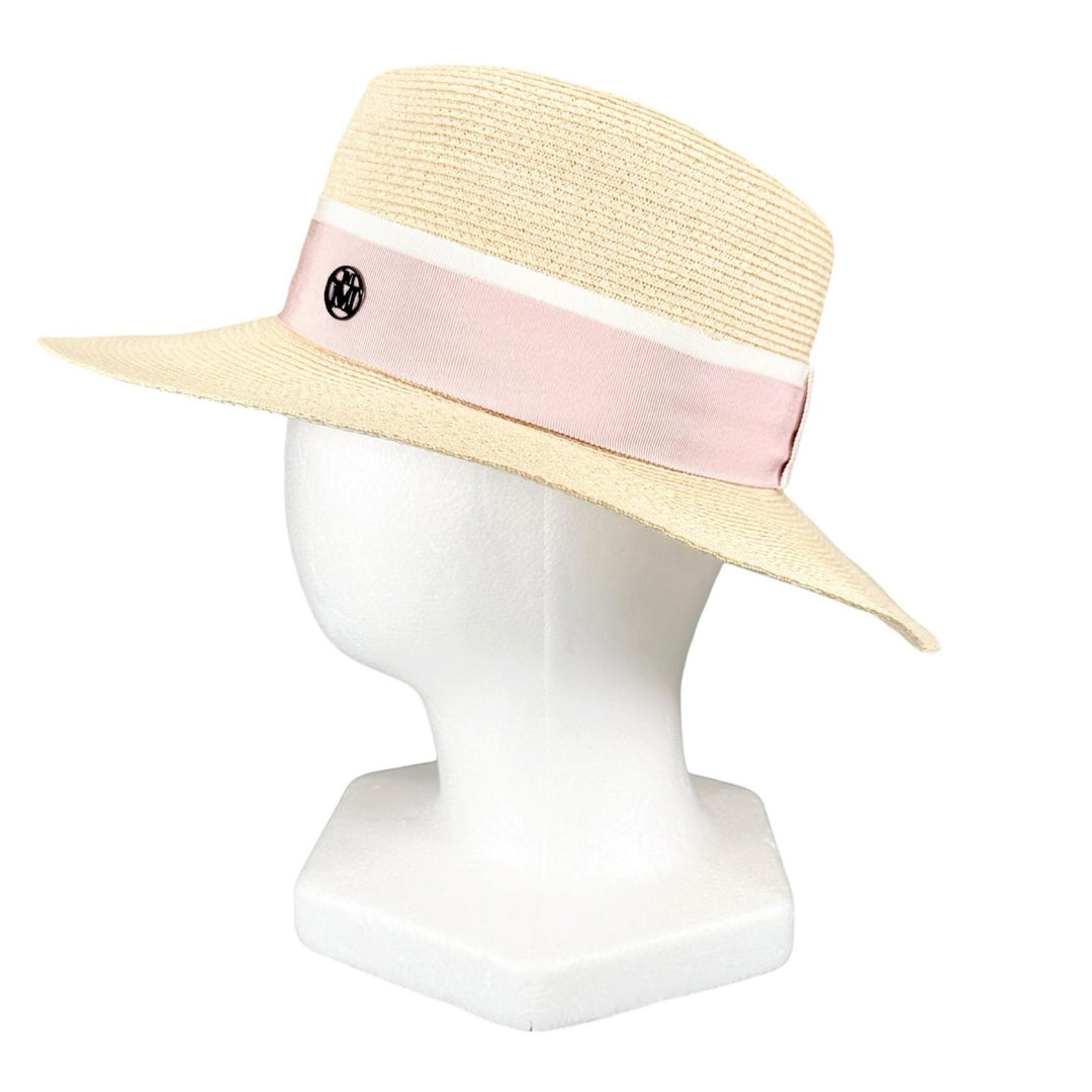 Excellent MAISON MICHEL hat M logo straw pink Hemp Women M