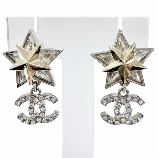Excellent CHANEL COCO Mark Rhinestone Strass Star Swing Pierce C23S ABA907