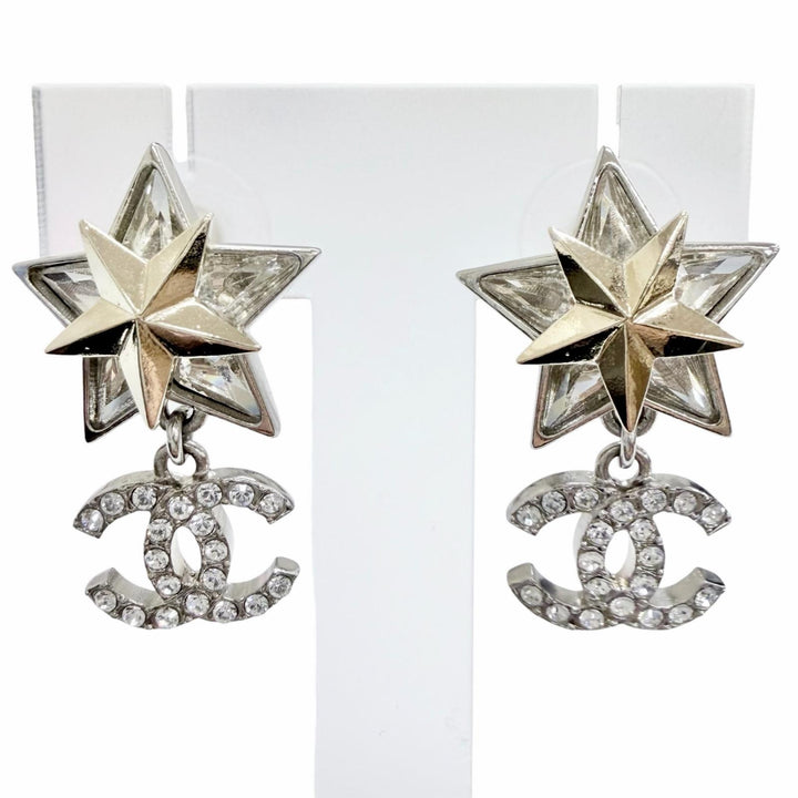 Excellent CHANEL COCO Mark Rhinestone Strass Star Swing Pierce C23S ABA907