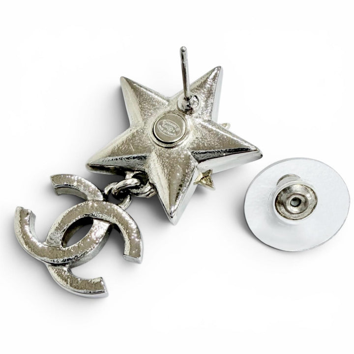 Excellent CHANEL COCO Mark Rhinestone Strass Star Swing Pierce C23S ABA907