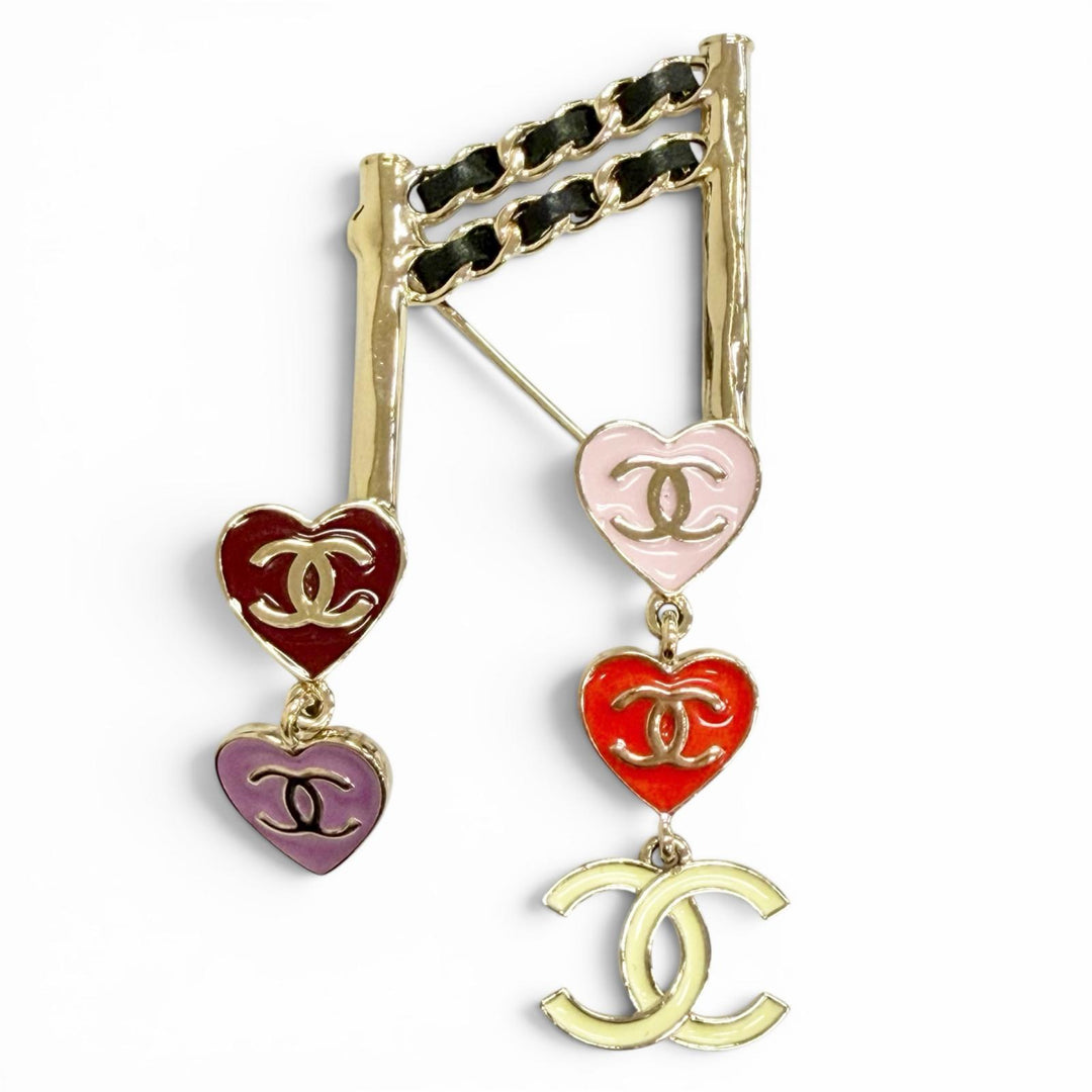 Excellent CHANEL Brooch 1680-2 Chanel COCO Mark Heart Musical Note L24A ABE085