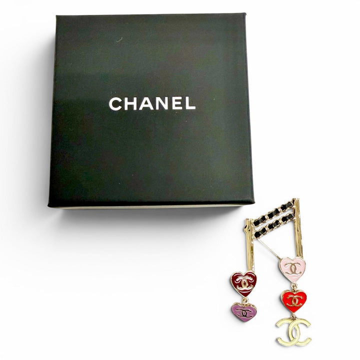Excellent CHANEL Brooch 1680-2 Chanel COCO Mark Heart Musical Note L24A ABE085