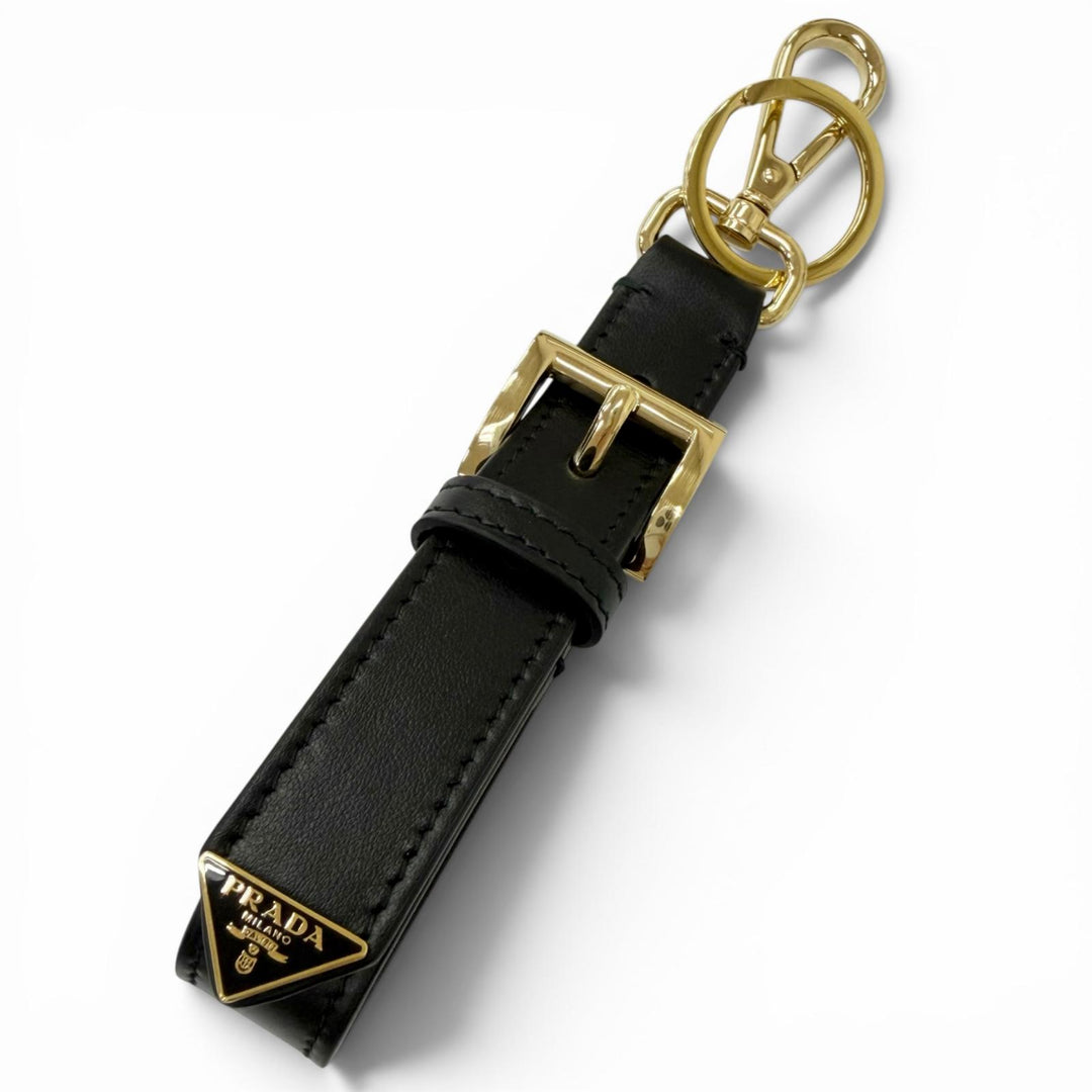 Great PRADA key ring Triangle Logo Triangular Plate Bag Charm